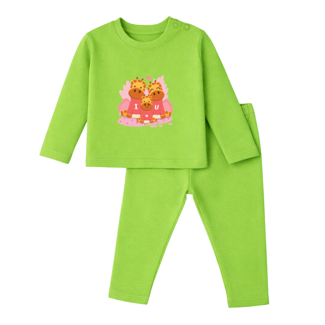 Giraffe Family Cozy Cotton Full Sleeves and Full Pants Coord set for Babies and Kids| Unisex | doodledry
