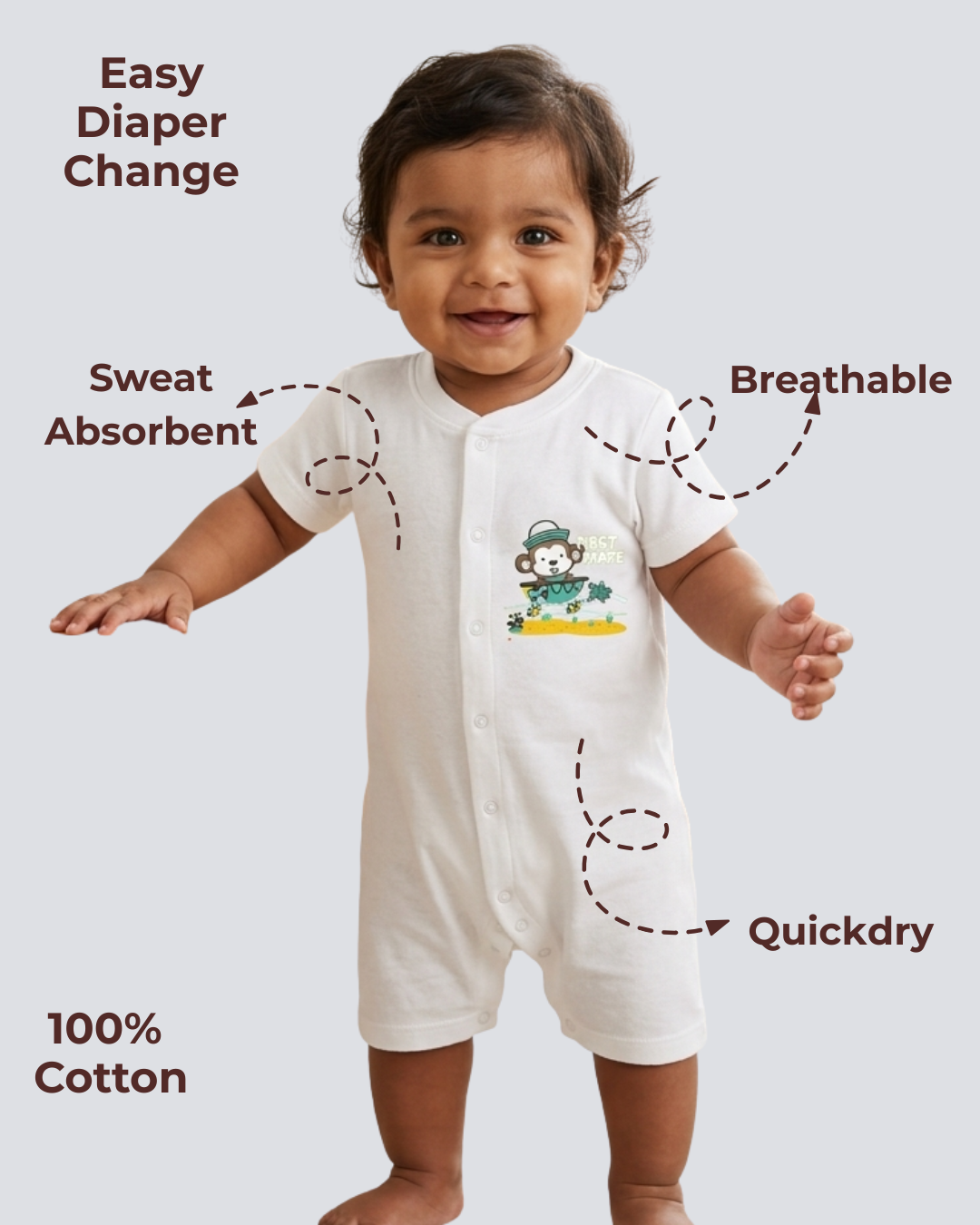 Ultra Soft and Comfortable Natural Cotton Unisex Rompers For Babies