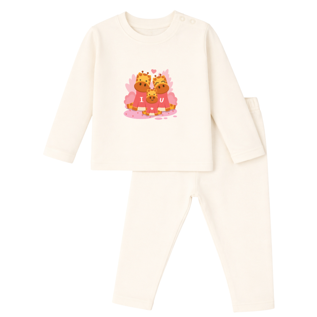 Giraffe Family Cozy Cotton Full Sleeves and Full Pants Coord set for Babies and Kids| Unisex | doodledry