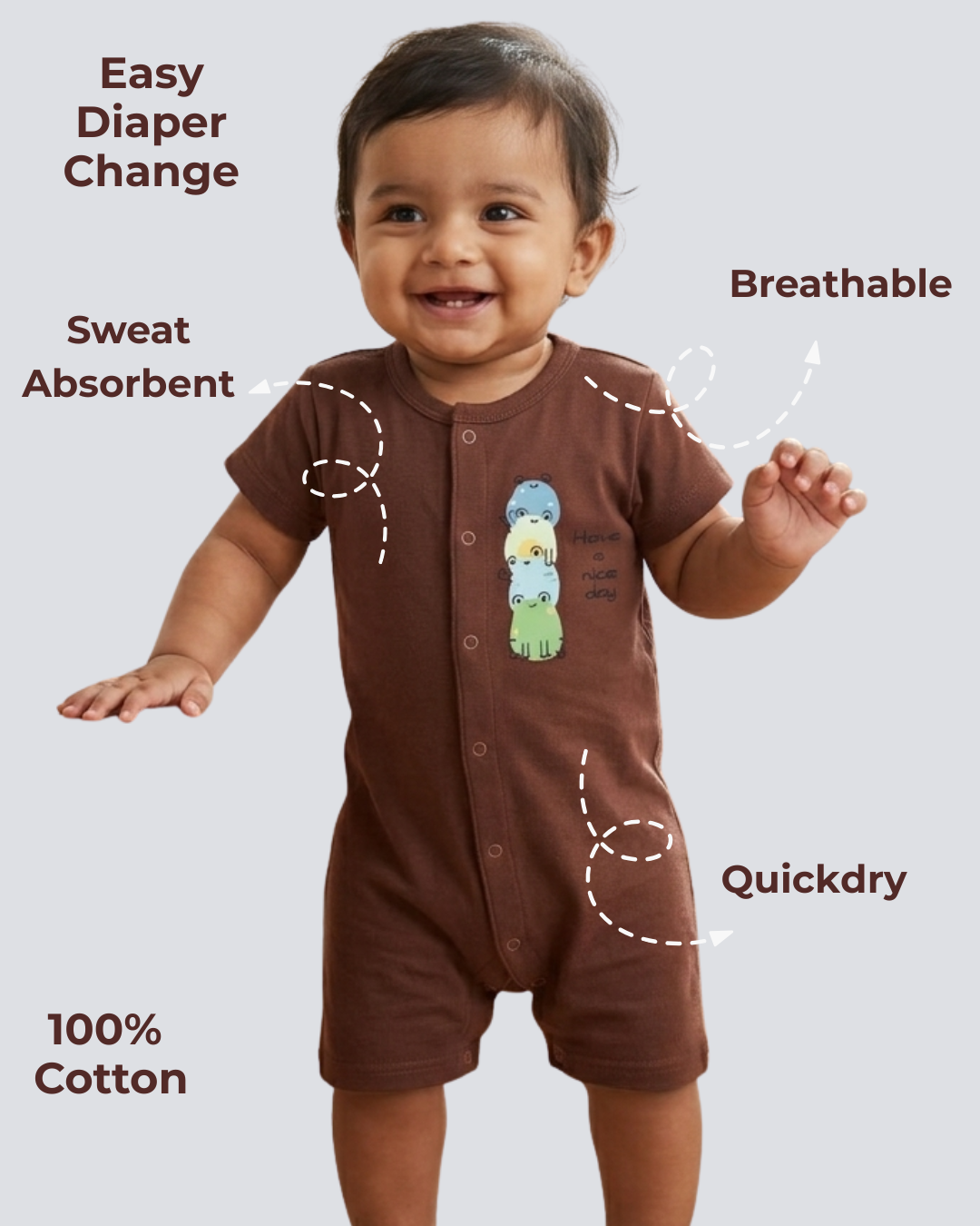 Easy Diaper Change Natural Cotton Unisex Rompers For Babies