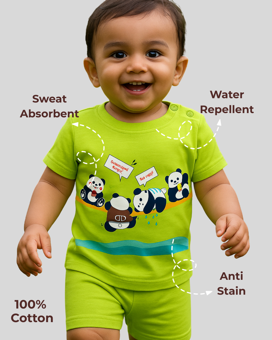 Spill-Proof Natural Cotton Baby & Kids Co-Ord Set (0–5 Years)