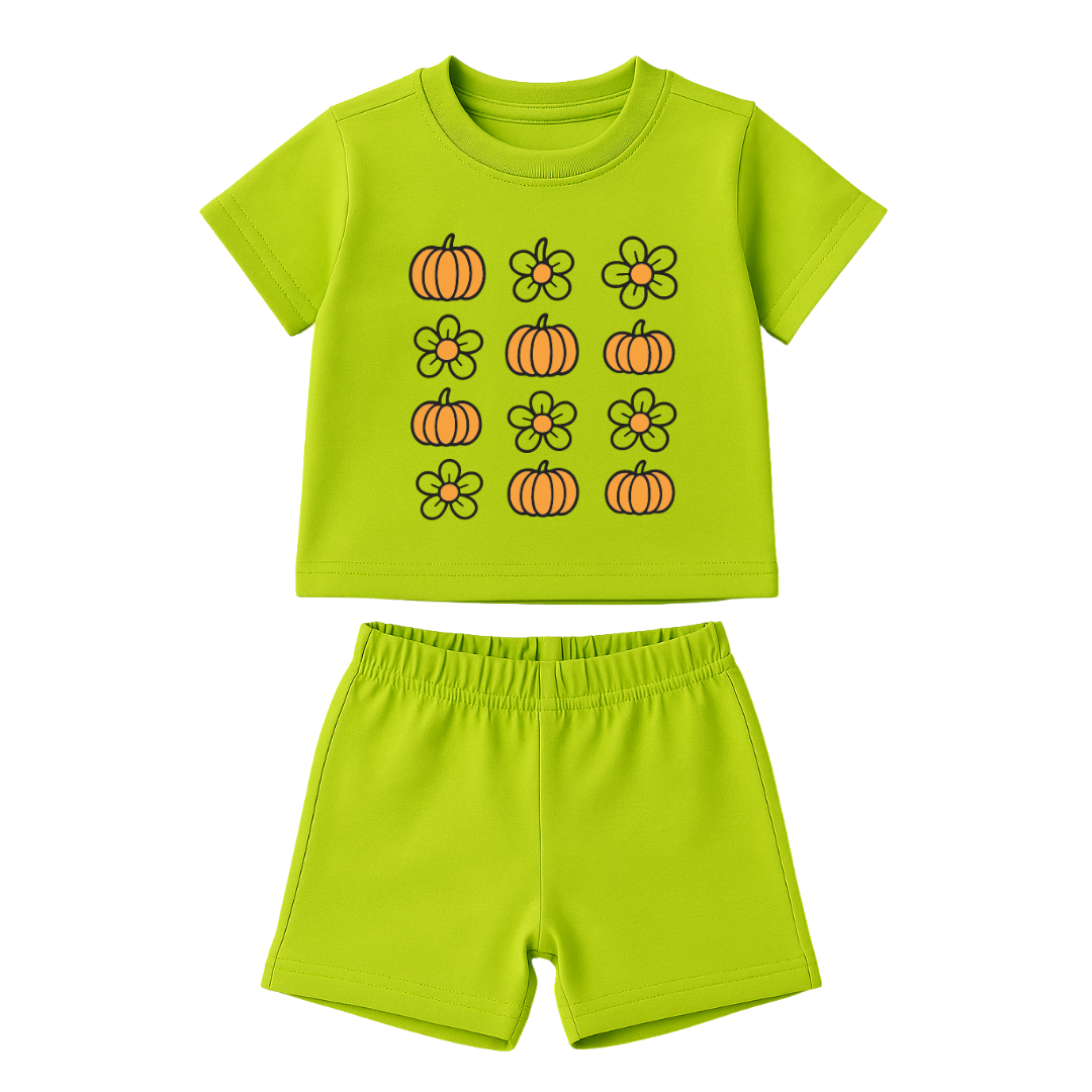 Pumkin flowers Cozy Cotton Wear for Babies & Kids  | Unisex | Green | Doodledry