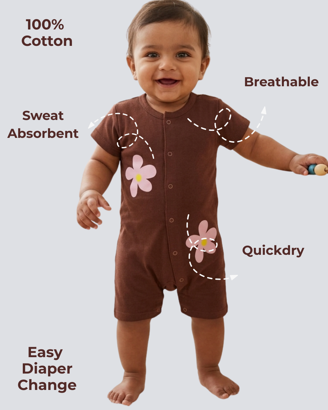 Worry-Free Natural Cotton Unisex Rompers For Babies