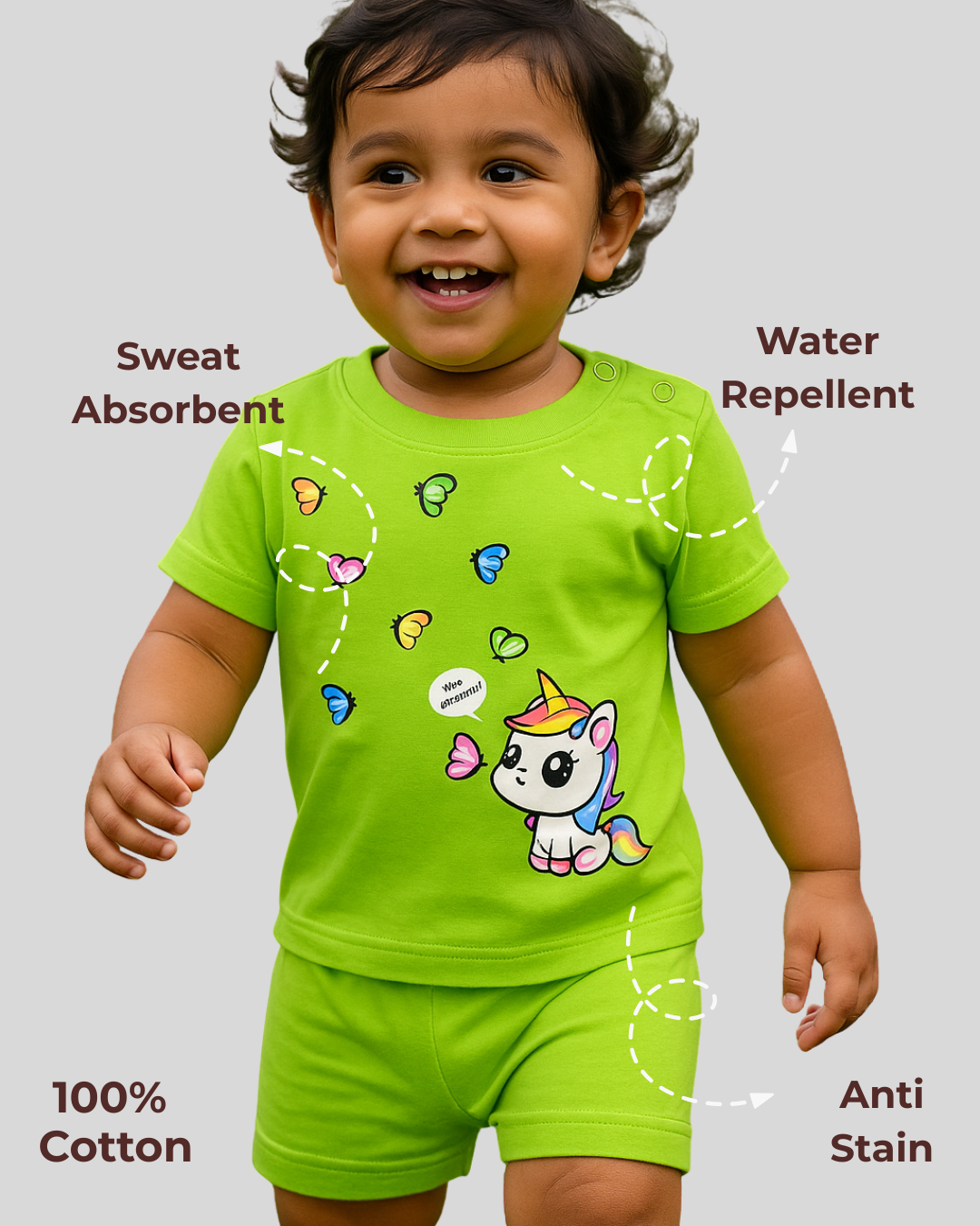 Spill-Proof Natural Cotton Unisex Baby & Kids Co-Ord Set (0–5 Years)
