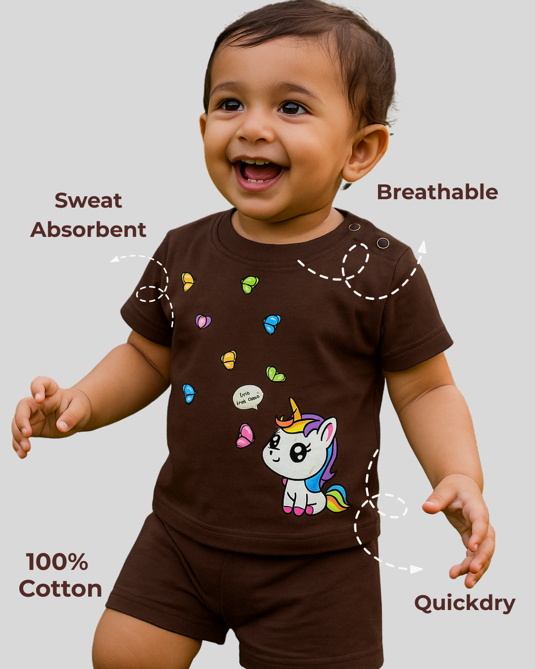 Spill-Proof Natural Cotton Unisex Baby & Kids Co-Ord Set (0–5 Years)
