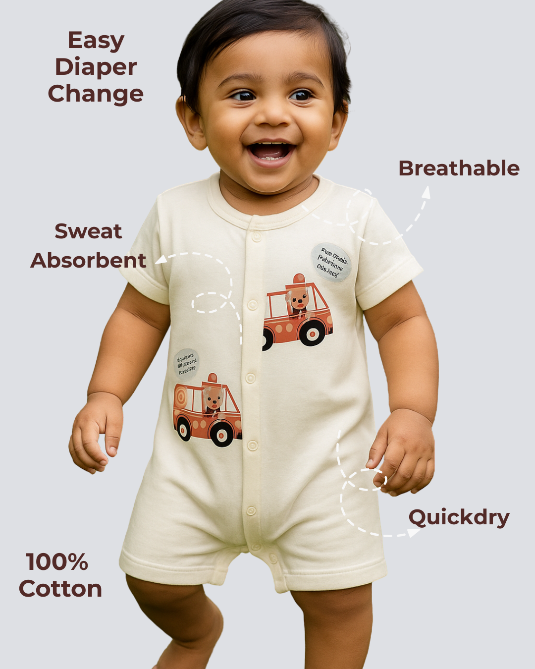 Mess-Proof Natural Cotton Unisex Rompers for Babies