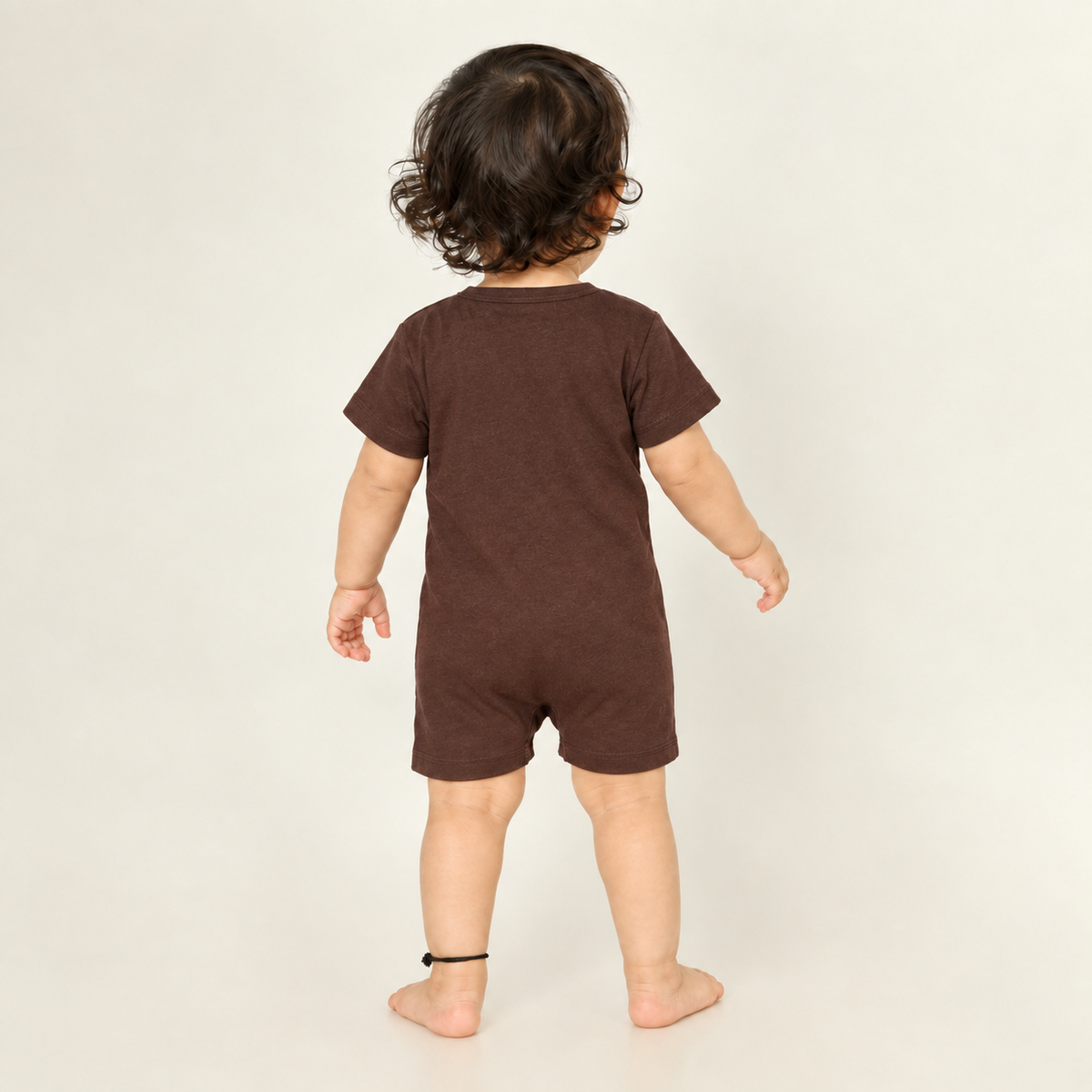 Brown Cotton Baby Rompers – Spill & Stain Resistant, Sailor Monkey Print, 0–12 Months