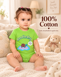 Green Cotton Baby Onesie – Spill & Stain Resistant, Puddle Turtle Print, 0–12 Months