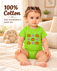 Green Cotton Baby Onesie – Spill & Stain Resistant, Pumpkin Floral Print, 0–12 Months