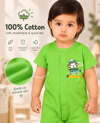 Green Cotton Baby Rompers – Spill & Stain Resistant, Sailor Monkey Print, 0–12 Months