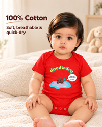 Red Cotton Baby Onesie – Spill & Stain Resistant, Puddle Turtle Print, 0–12 Months