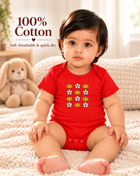 Red Cotton Baby Onesie – Spill & Stain Resistant, Pumpkin Floral Print, 0–12 Months
