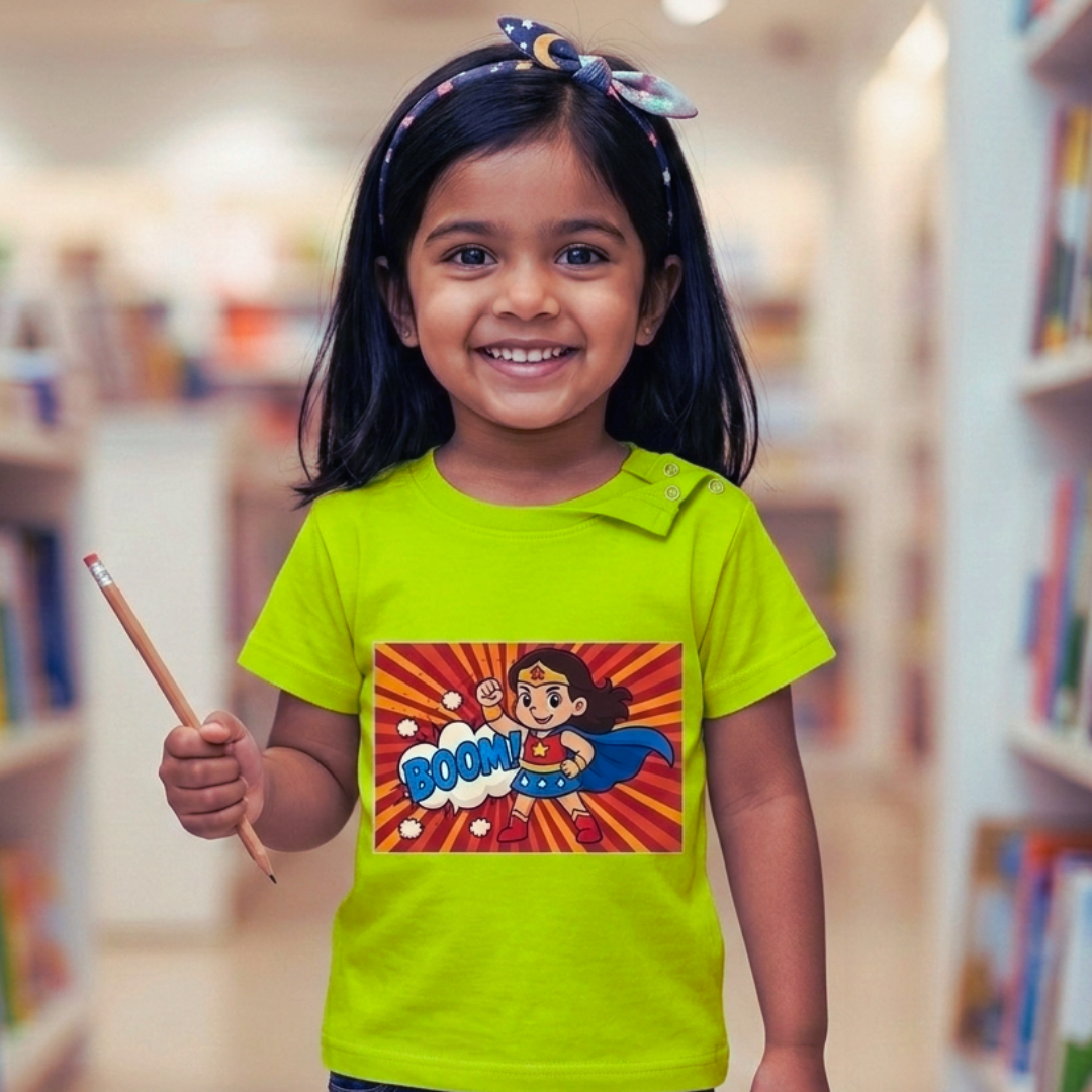 Stylish Supergirl Tee | Spill-Proof Mess-Proof | Green | Fashion Collection | 3-5Y