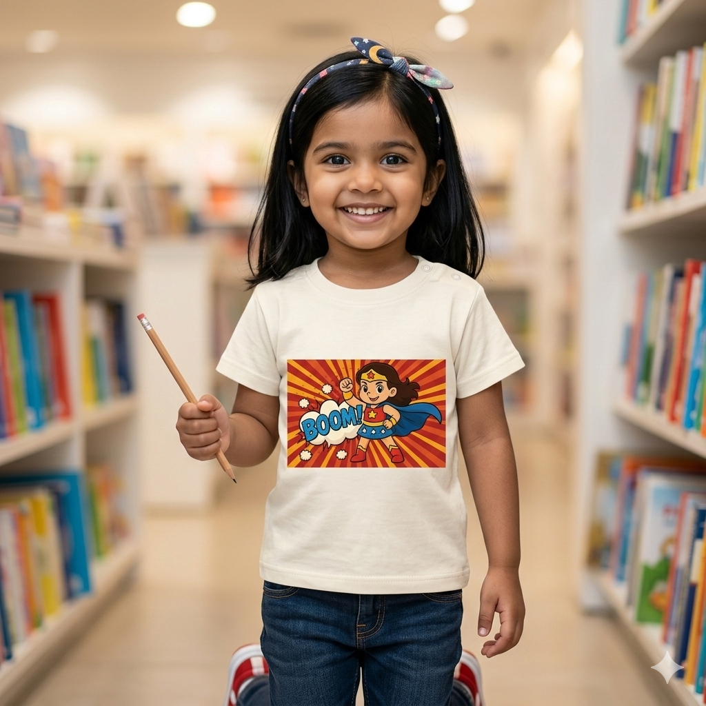 Stylish Supergirl Tee | Spill-Proof Mess-Proof | White | Fashion Collection | 3-5Y